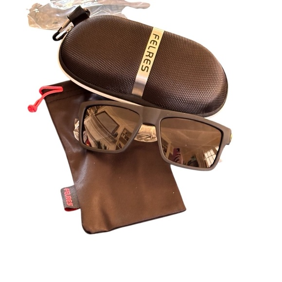 FELRES Mens Sport Polarized Sunglasses Black UV Protected Case Lense Towel Pouch - Picture 4 of 4